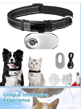 Pet Collar Camera - White Clip-On Camera with Black Collar